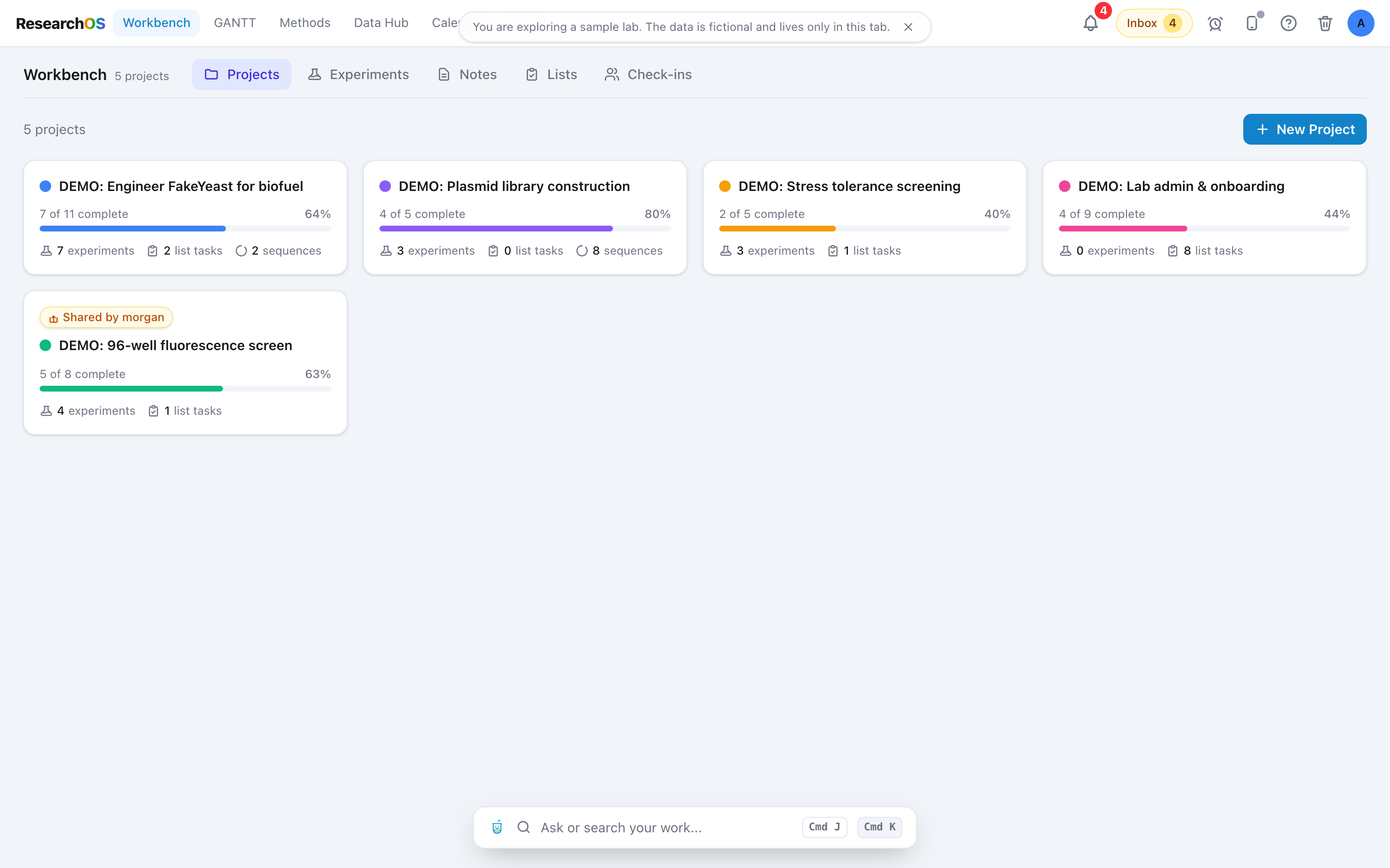 The demo app with the muted Leave demo pill and View as lab head pill visible in the bottom-right corner.