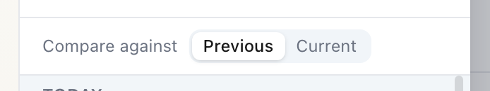The compare toggle at the top of the version history sidebar, a two-option segmented control reading Previous and Current, with Previous selected.